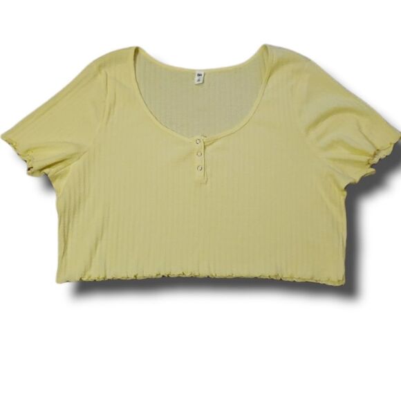 Nordstrom BP Womens Pointelle Rib Crop Henley Light Yellow Size 2x NWOT - Picture 1 of 4